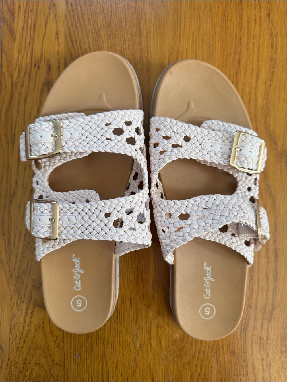 Cat & Jack Women's Braided Double-Buckle Sandals in Cream and Tan